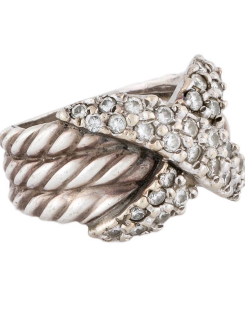 David Yurman Silver White gold Diamond X Crossover Ring 4.25 - Picture 4 of 7